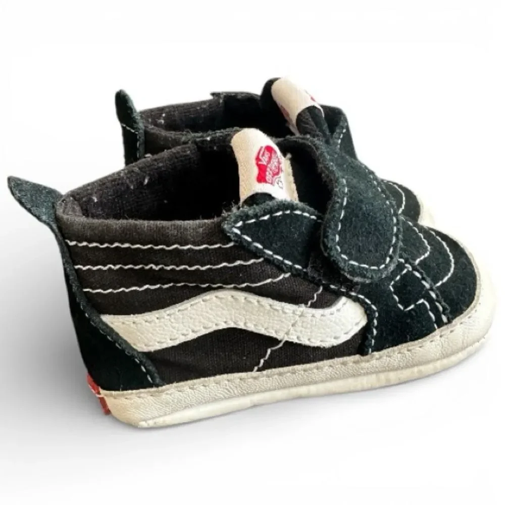 Vans Infant SK8-Hi Crib High Tops Soft Black White Baby Walker Shoes 3 3c